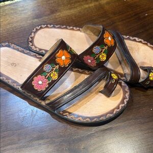 Floral Embroidered Brown Sandals